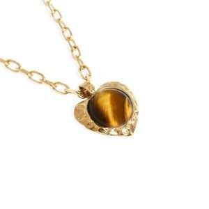 By Alona
Freya Gold Plated Necklace w. Tiger's Eye Gold Heart Pendant Necklace